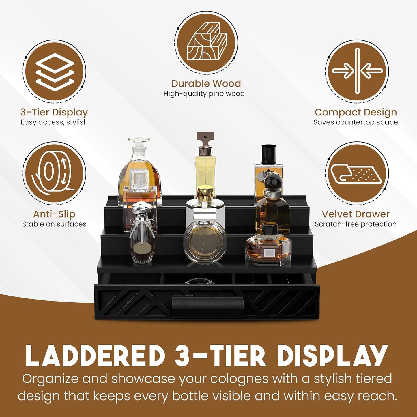Cologne Organizer for Men - Multi Tier Drawer Organizer & Dresser Organizer Countertop - Perfume Holder | Cologne Stand For Men - Perfume Organizer for Women